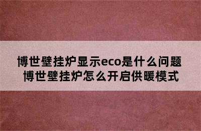 博世壁挂炉显示eco是什么问题 博世壁挂炉怎么开启供暖模式